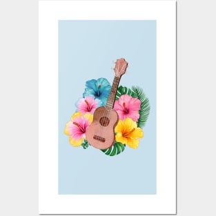 Watercolor Ukulele Hibiscus Posters and Art